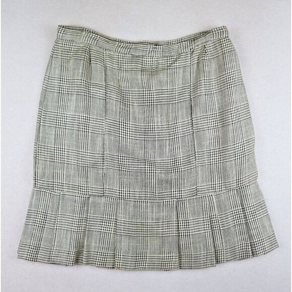 VINTAGE WOMEN'S BLACK & CREAM PLAID PENCIL SKIRT - PLEATED HEM - SIZE 15/16 - Picture 1 of 6